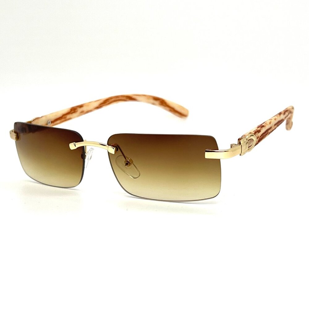 Men Sunglasses Brown Lens Square Gold Frame Street Wear Light‎ Weight Lentes New